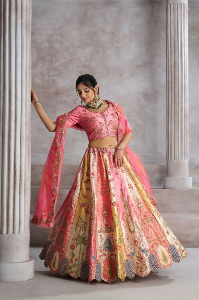 Kesar Fab Pink Silk Embroidered Lehenga | Grocsy