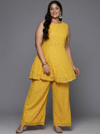 Ahalyaa Women's Traditional Wear Co-ords - Mustard | Grocsy