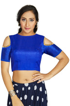 Aastha Fashion Women's Blue Art Silk Cold Shoulder Sleeve Readymade Blouse | Grocsy