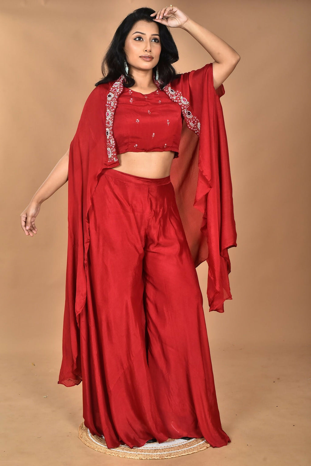 Morchari Women And Hand Embroidery Palazzo Set-Maroon | Grocsy