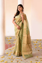 Joban Fashion Green Pure Banarasi Tissue Saree | Grocsy