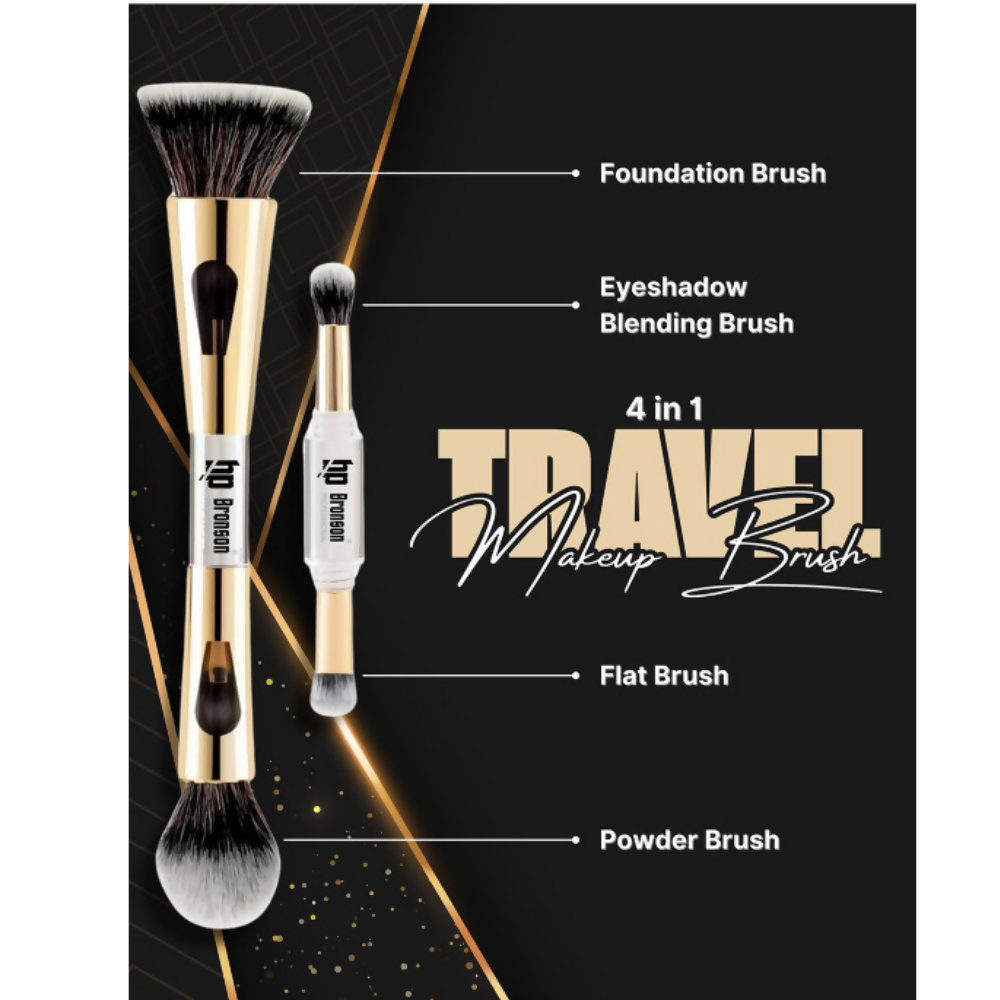 Bronson Professional 4 in 1 Travel Brush Foundation Brush, Powder Brush, Eyeshadow Brush, Flat Brush | Grocsy