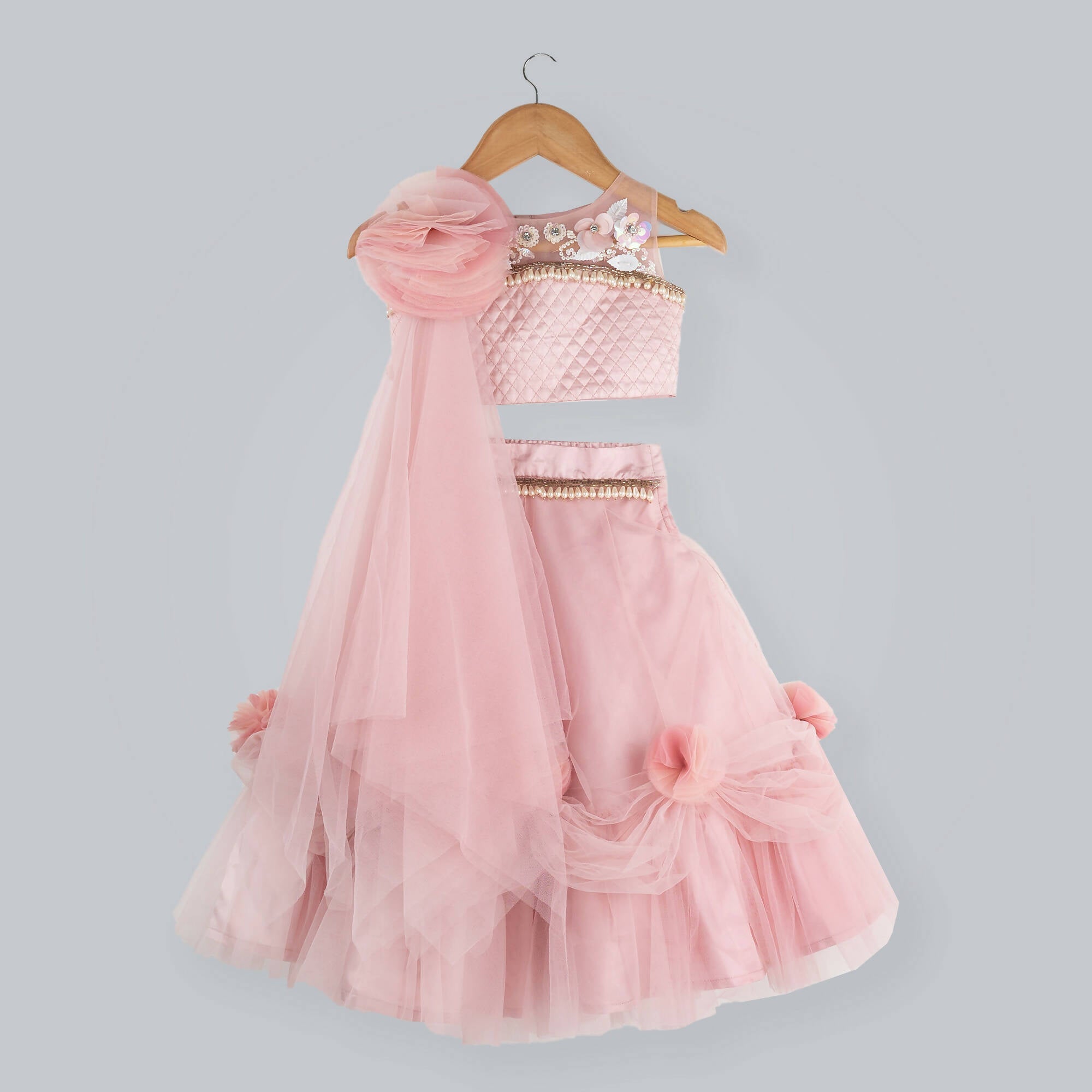 Pink Cow Fashions Old Rose Ghagra Choli With Embellishment On Upper Chest | Grocsy