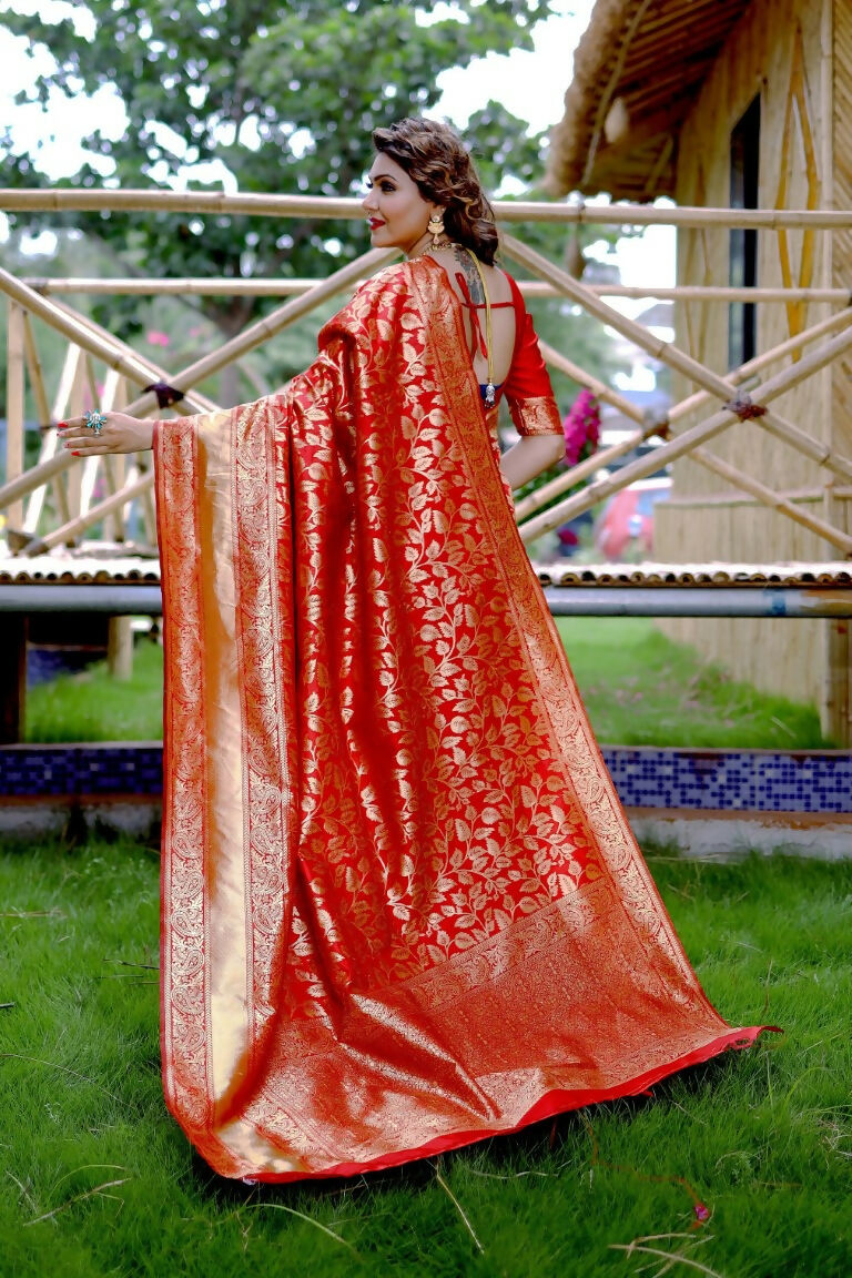 Partywear Designer Keshri Banarasi Silk Fancy Saree - Starwalk | Grocsy