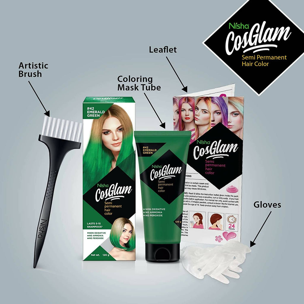 Nisha Cosglam Semi Permanent Hair Color 42 Emerald Green | Grocsy
