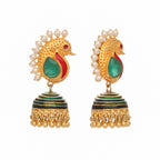 Nuyug 22K Gold Plated Pearls Studded Contemporary Shaped Enamel Jhumkas | Grocsy
