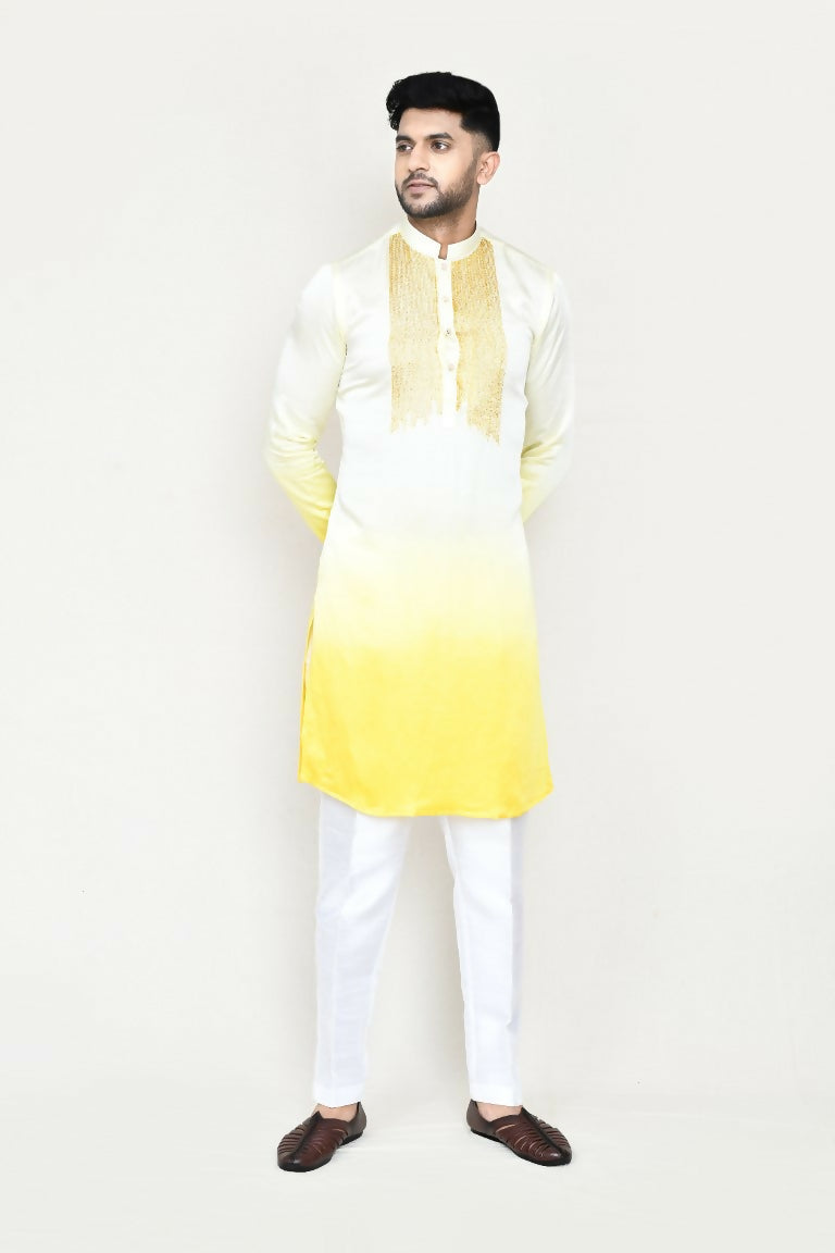 Joban Fashion Yellow Colored Satin Silk Fabric Kurta With Straight Fit Pant | Grocsy