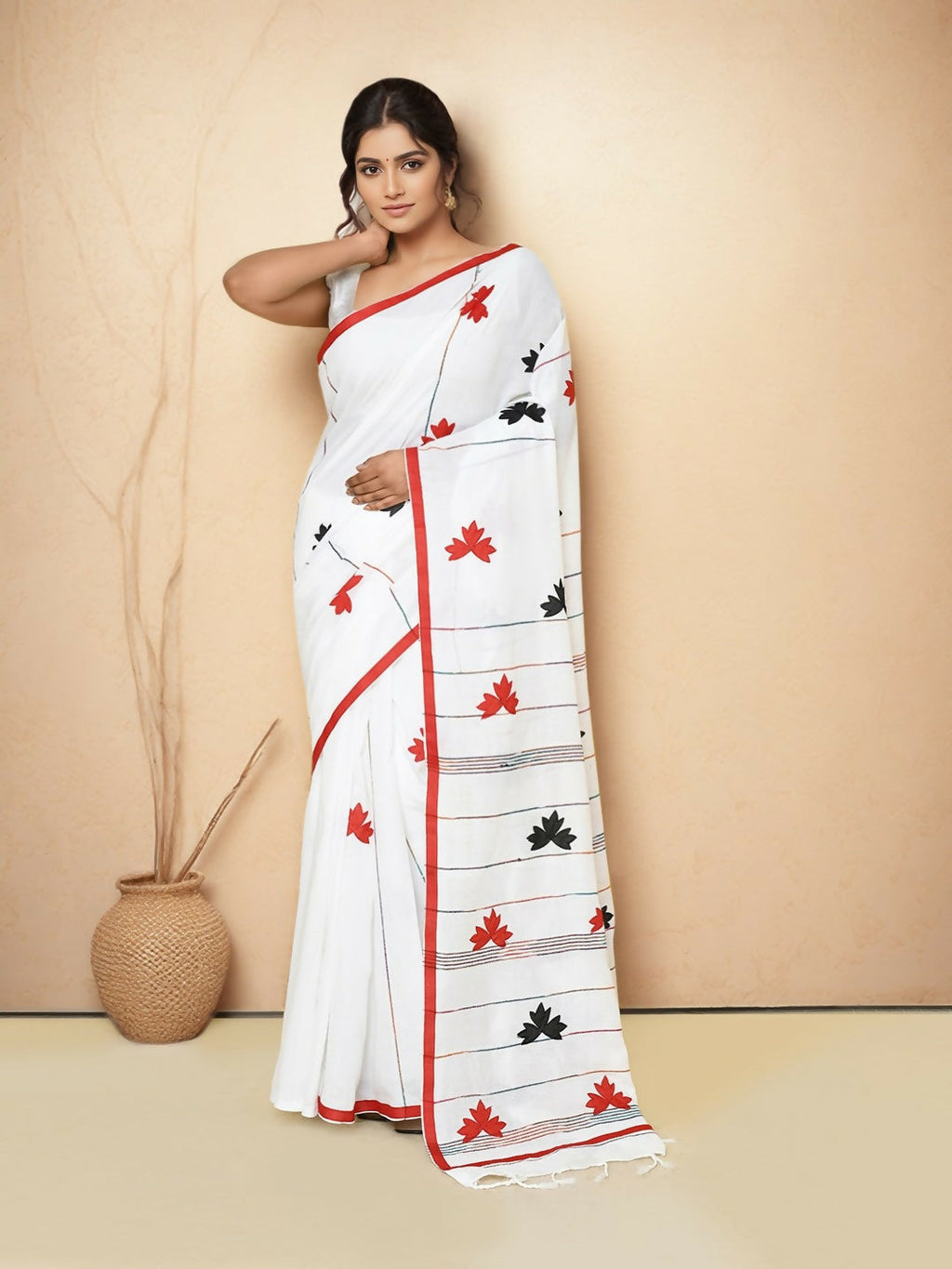 Joban Fashion Multicolor Cotton Applic Saree | Grocsy