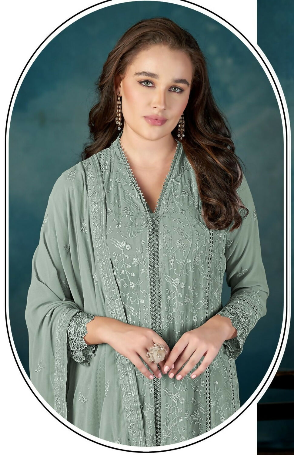 Anaita Sea Green Heavy Faux Georgette Stitched Suit with Embroidered Sequence Work | Grocsy