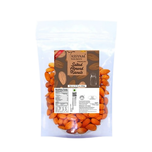 Tassyam Organics Premium Roasted Salted Almonds Namkeen Badaam Giri - Pouch | Grocsy