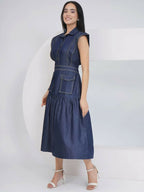 Joban Fashion Blue Denim Midi Dress | Grocsy