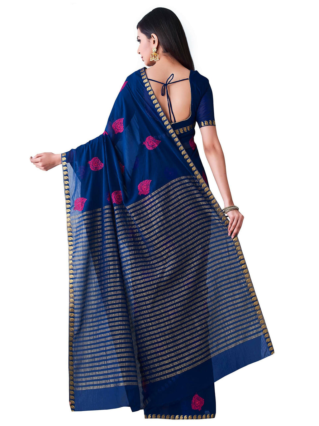 Mimosa Women's Navy Blue Banarasi Chiffon Saree | Grocsy
