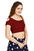 Aastha Fashion Women's Women's Maroon Velvet Solid Readymade Blouse | Grocsy