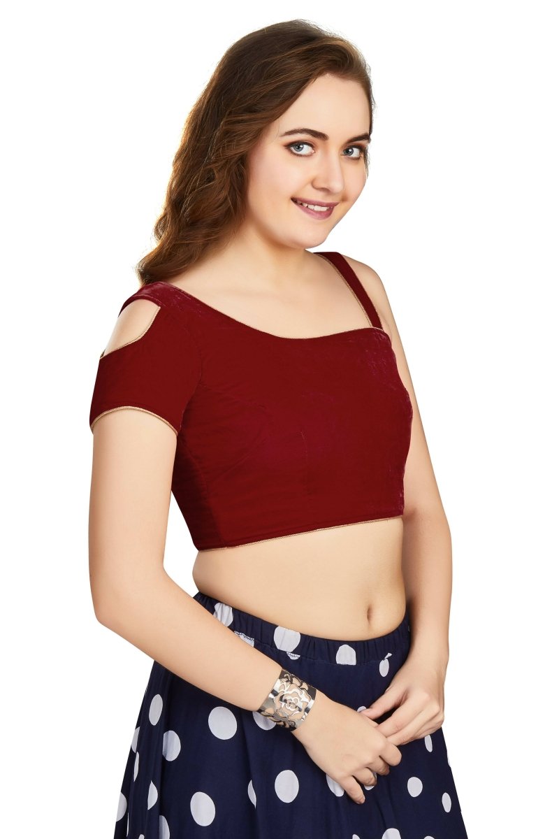 Aastha Fashion Women's Women's Maroon Velvet Solid Readymade Blouse | Grocsy