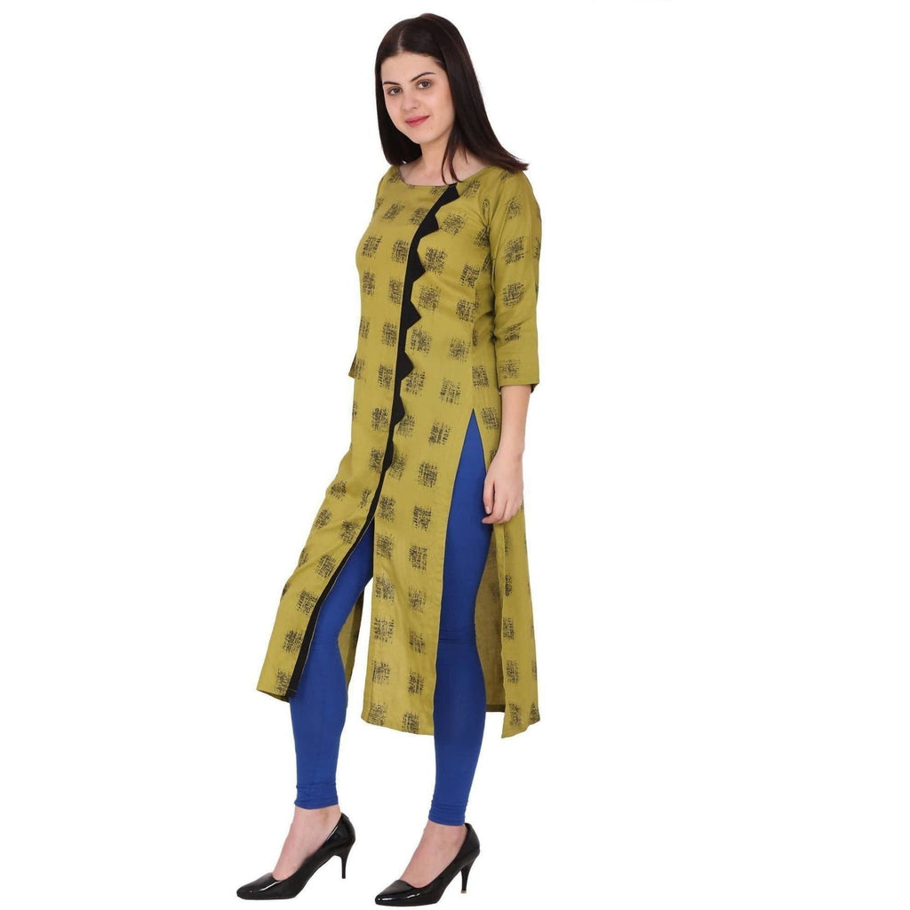 Kanoor Women's Mustard Colour Rayon Straight Kurti | Grocsy