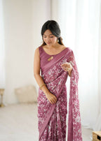 PR Fashion Bit Bright Moss Satin Patta Printed Saree | Grocsy