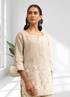 Joban Fashion Beige Linen Embroidered Readymade Cord Set | Grocsy