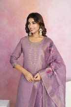 Ethnic Festive Wear Viscose Chanderi Purple Stitched Suit With Dupatta - Tanisha | Grocsy