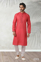 Raivat Ethnic Cotton Printed Work Kurta Pajama In Pink Colour | Grocsy