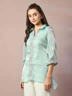Myshka Women's Blue Solid Longline Party Tunic | Grocsy