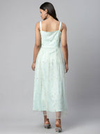 Ahalyaa Women Summer Blue Net Glitter Printed Dress | Grocsy