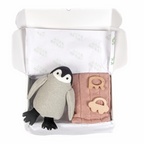 Nesta Toys Newborn Gift Set - Knitted Cotton Blanket, Penguin Plush Toy, Elephant & Car Teether | Grocsy