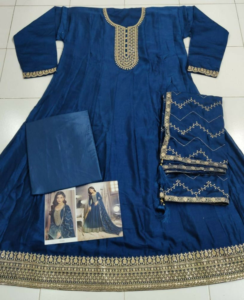 Vastranavya Nidhi Shah Blue Art Silk Embroidered Anarkali Suit | Grocsy