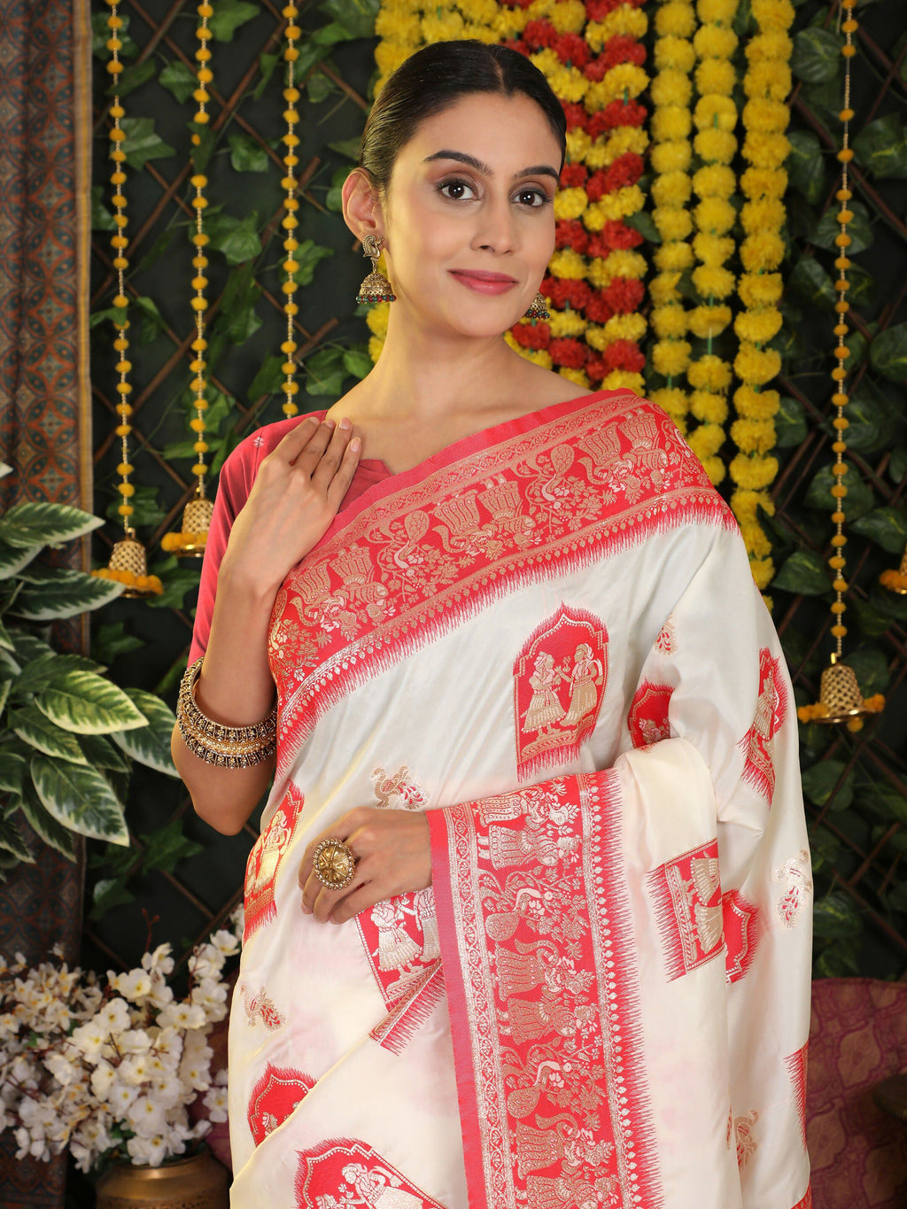 Shree Shyam Fashion Silk White Saree | Grocsy