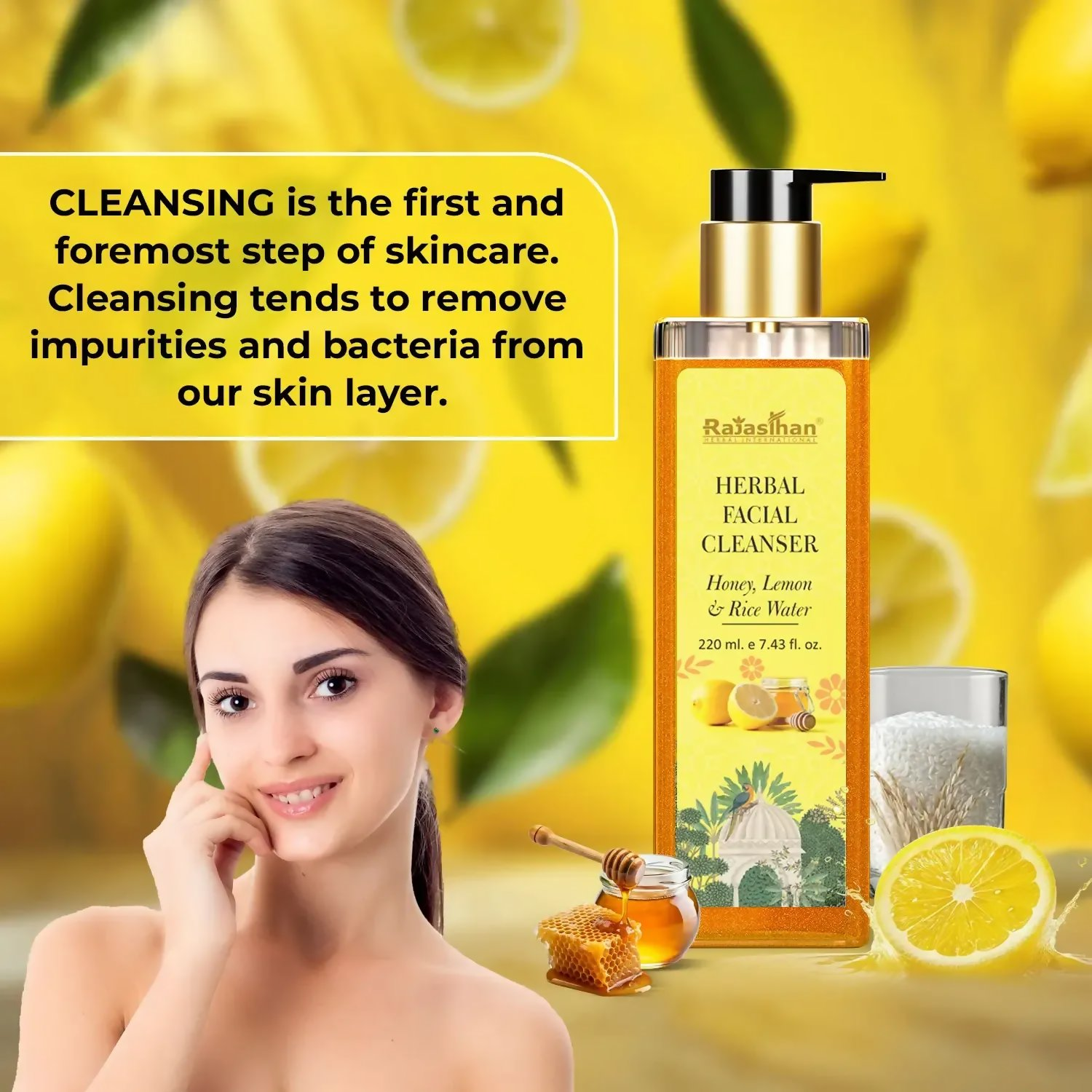 Rajasthan Herbals Herbal Facial Cleanser with Honey, Lemon & Rice Water | Grocsy