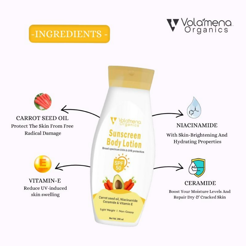 Volamena Sunscreen Body Lotion With Carrot Seed Oil Protects From UVA & UVB | Grocsy