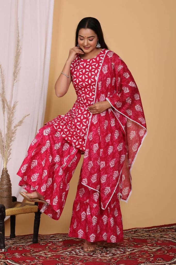 Vamika Women Printed Cotton Pink Party Wear/Casual Wear Kurta Set/Suit | Grocsy