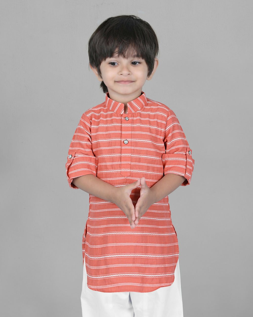 Joban Fashion Kids Island Cotton Full Sleeves Striped Kurta and Pyjama- Peach | Grocsy