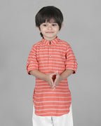 Joban Fashion Kids Island Cotton Full Sleeves Striped Kurta and Pyjama- Peach | Grocsy