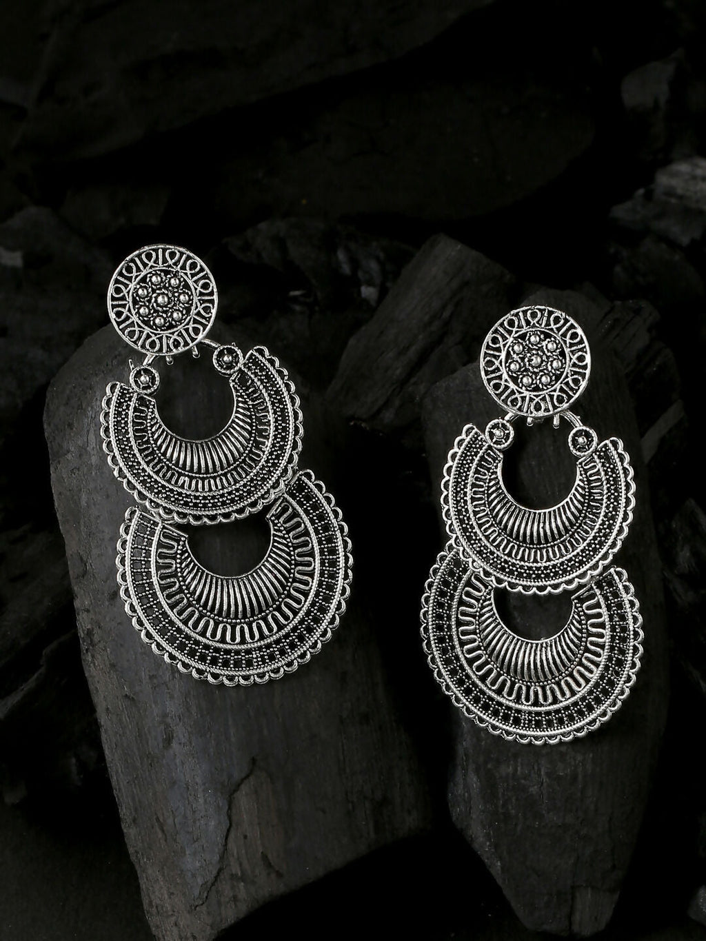 NVR Women Silver Plated Crescent Shaped Drop Earrings | Grocsy