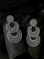 NVR Women Silver Plated Crescent Shaped Drop Earrings | Grocsy