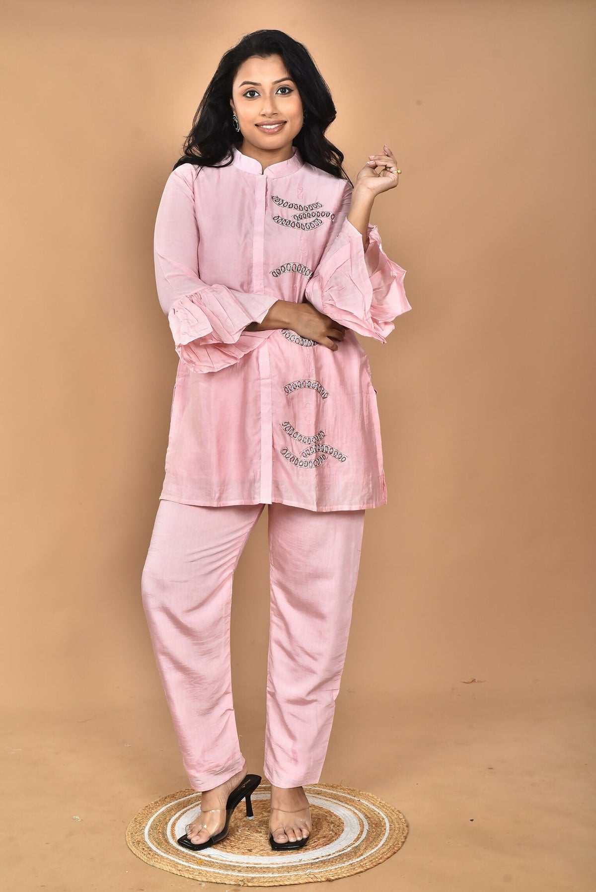 Morchari Women Hand Embroidery Co-Ords-Pink | Grocsy