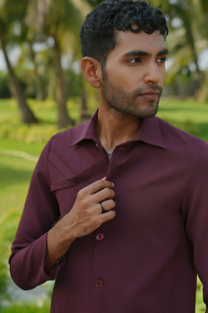 Mono Merge Burgundy Shacket by Hilo Design | Grocsy
