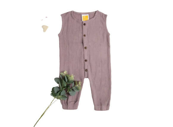 Sunshine Baby Cute Organic Muslin Cotton Sleeveless Full Length Rompers For Babies - Purple | Grocsy