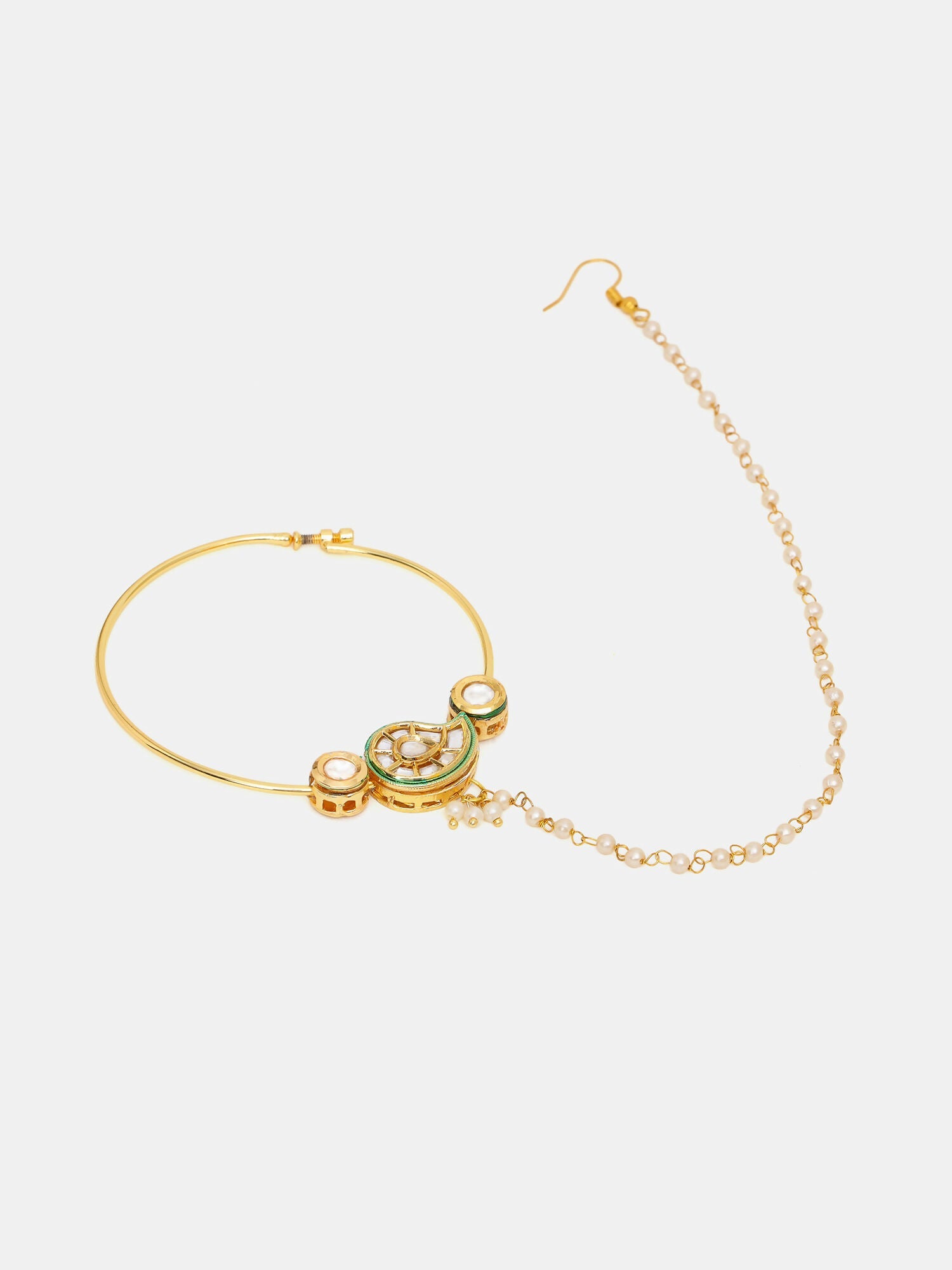 Ruby Raang 22k Gold Polished Kundan Maharani Nose Ring (Clip On) | Grocsy