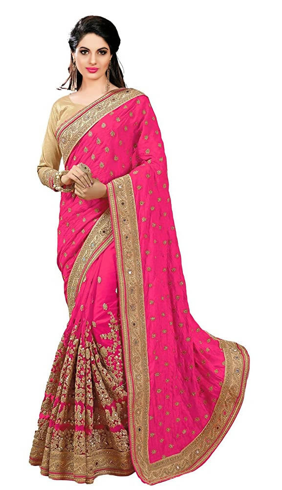 Sarvadarshi Fashion Women's Light Pink Brocade Silk Saree With Unstitched Blouse | Grocsy