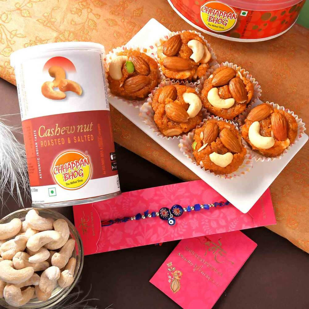 Evil Eye Rakhi With Laddu & Cashew Nuts Combo | Grocsy