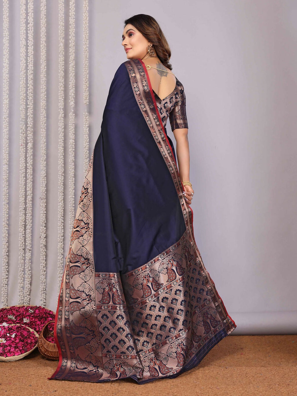 Joban Fashion Navy Blue Woven Banarasi Silk Sarees | Grocsy