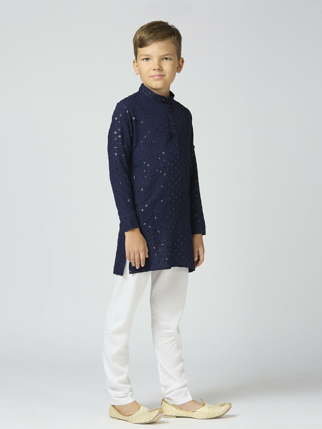 Joban Fashion Kids Island Full Sleeves Cotton Kurta and Pyjama Set with Sequin work - Navy Blue | Grocsy