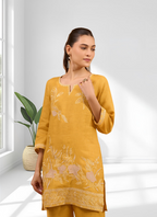 Joban Fashion Mustard Linen Embroidered Readymade Cord Set | Grocsy