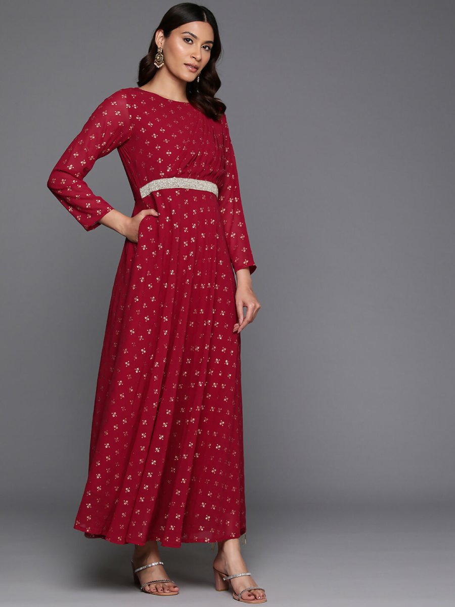 Ahalyaa Women's Traditional wear Ethnic Dress - Maroon | Grocsy