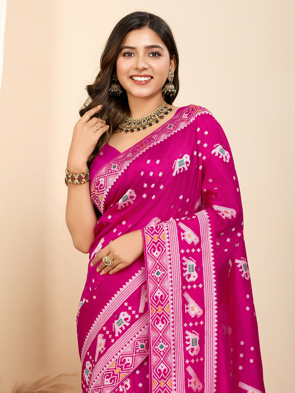 Pink Soft Silk Woven Meenakari Designer Saree - Vedanti | Grocsy