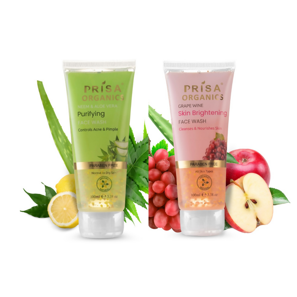 Prisa Organics Neem & Aloevera Purifiying Face Wash & Grapes Wine Skin Brightening Face Wash Combo | Grocsy