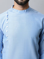 Even Apparels sky Blue Color Pure Cotton Men's Kurta With Side Placket (MMS503) | Grocsy