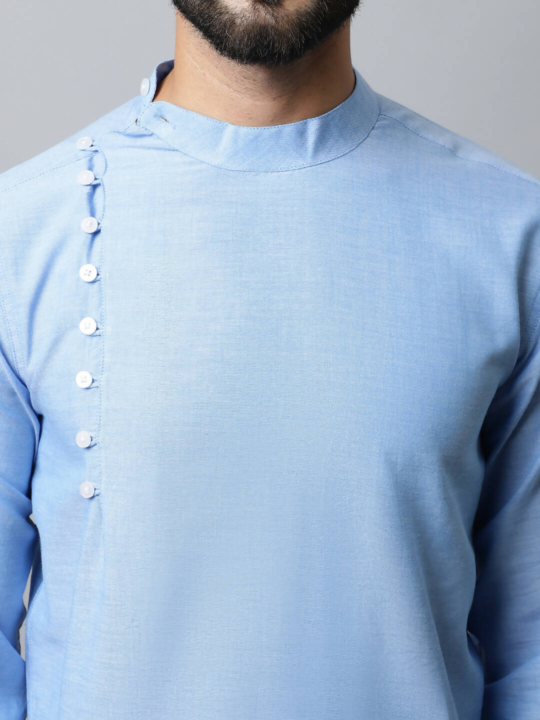 Even Apparels sky Blue Color Pure Cotton Men's Kurta With Side Placket (MMS503) | Grocsy