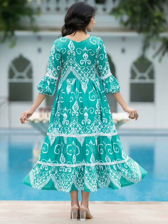 The52 Women's Gorgeous Flared Printed French Crepe Dress | Grocsy